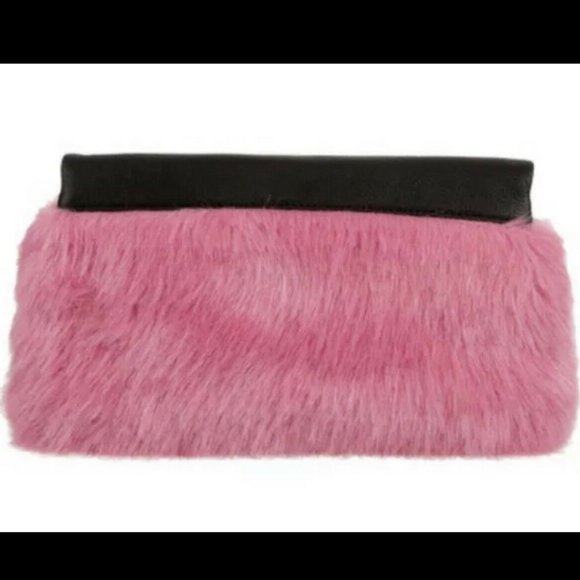 kate spade evening belles steffe faux fur pink black leather clutch purse bag - Picture 5 of 16